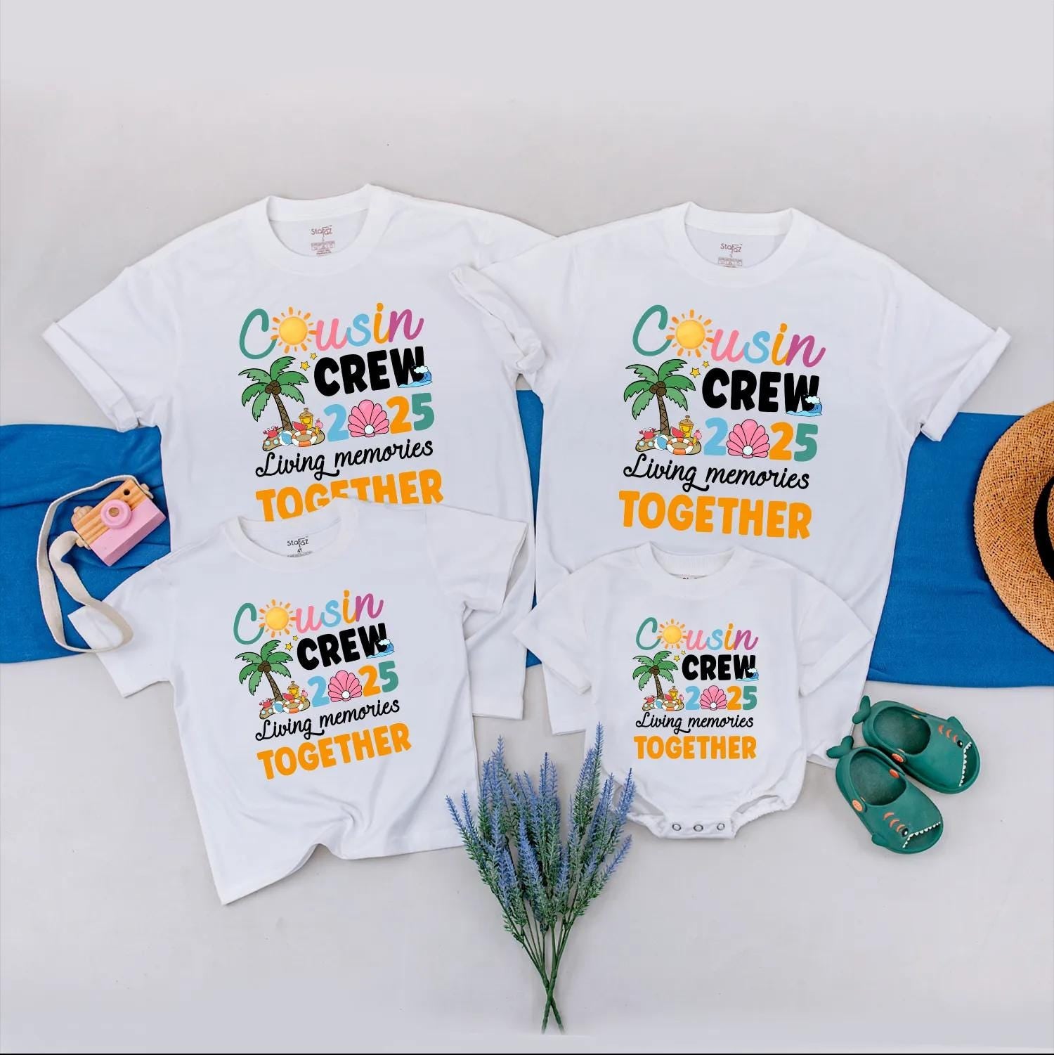 Cousin Crew 2025 Matching Family Vacation Shirts, Living Memories Together Tee, Fun Beach Trip Tops, Summer Reunion Outfit, Peach Seashell Design  