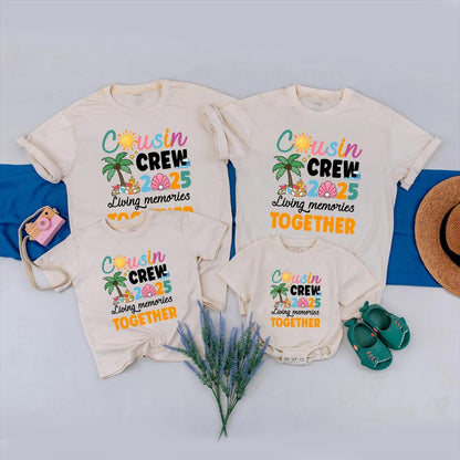 Cousin Crew 2025 Matching Family Vacation Shirts, Living Memories Together Tee, Fun Beach Trip Tops, Summer Reunion Outfit, Peach Seashell Design  