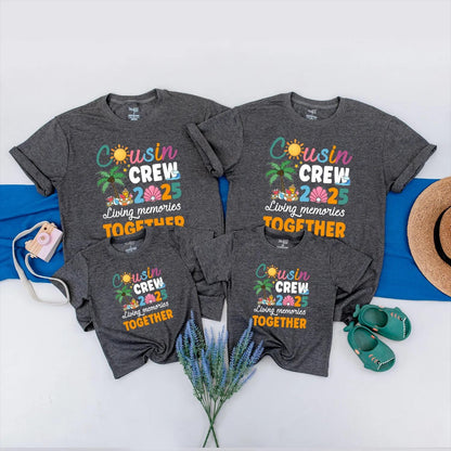 Cousin Crew 2025 Matching Family Vacation Shirts, Living Memories Together Tee, Fun Beach Trip Tops, Summer Reunion Outfit, Peach Seashell Design  