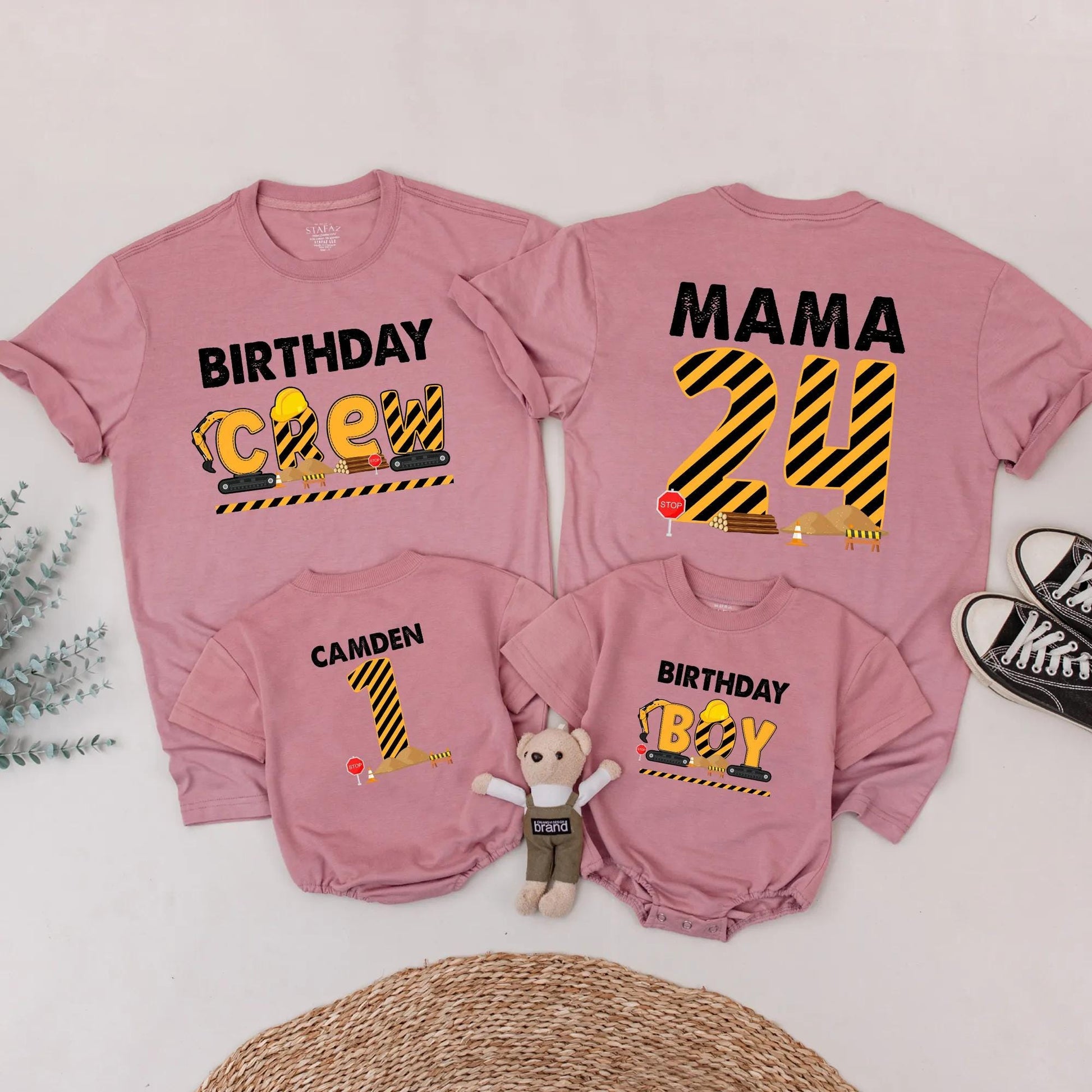Matching Construction Birthday Crew Shirts, Custom Camden 1st Birthday Outfit for Baby Boy, Digging It Truck Theme, Black & Yellow