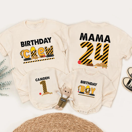 Matching Construction Birthday Crew Shirts, Custom Camden 1st Birthday Outfit for Baby Boy, Digging It Truck Theme, Black & Yellow