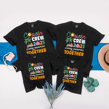 Cousin Crew 2025 Matching Family Vacation Shirts, Living Memories Together Tee, Fun Beach Trip Tops, Summer Reunion Outfit, Peach Seashell Design  