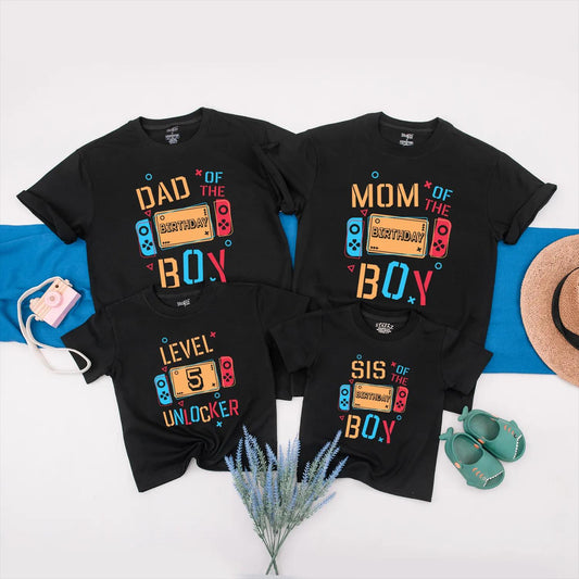 Custom Level Up Gamer Family Matching Birthday Tees for Boy Video Game Party Outfits Youth and Adult Shirts Celebration Gift