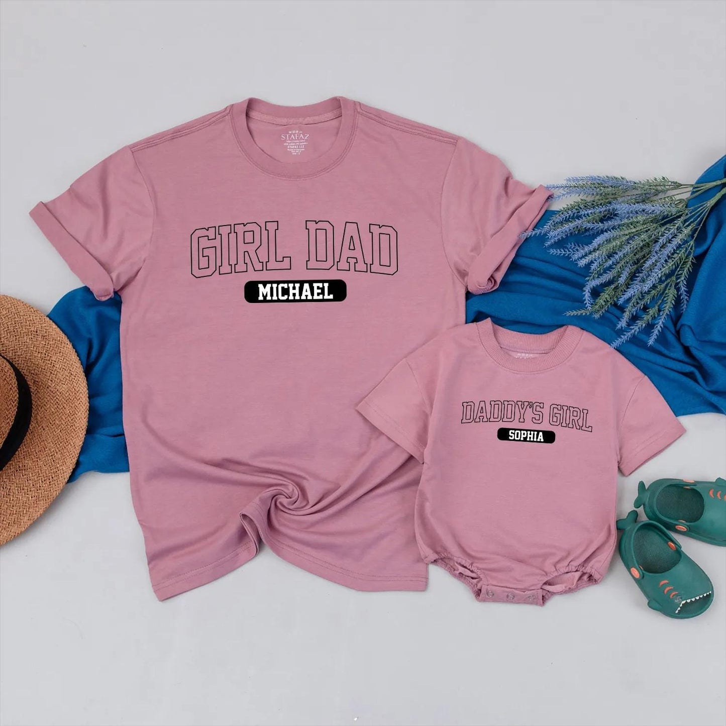 Personalized Daddy's Girl and Girl Dad Matching Outfits Father Daughter Set with Custom Names Modern Block Lettering Comfortable Baby Clothes New Dad Gift