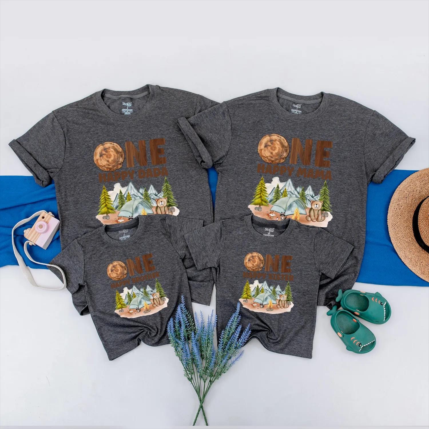 Matching Family Camping First Birthday Shirts, One Happy Camper Outfit, Personalized 1st Birthday Boy Tee, Custom Name, Camp Party Clothes