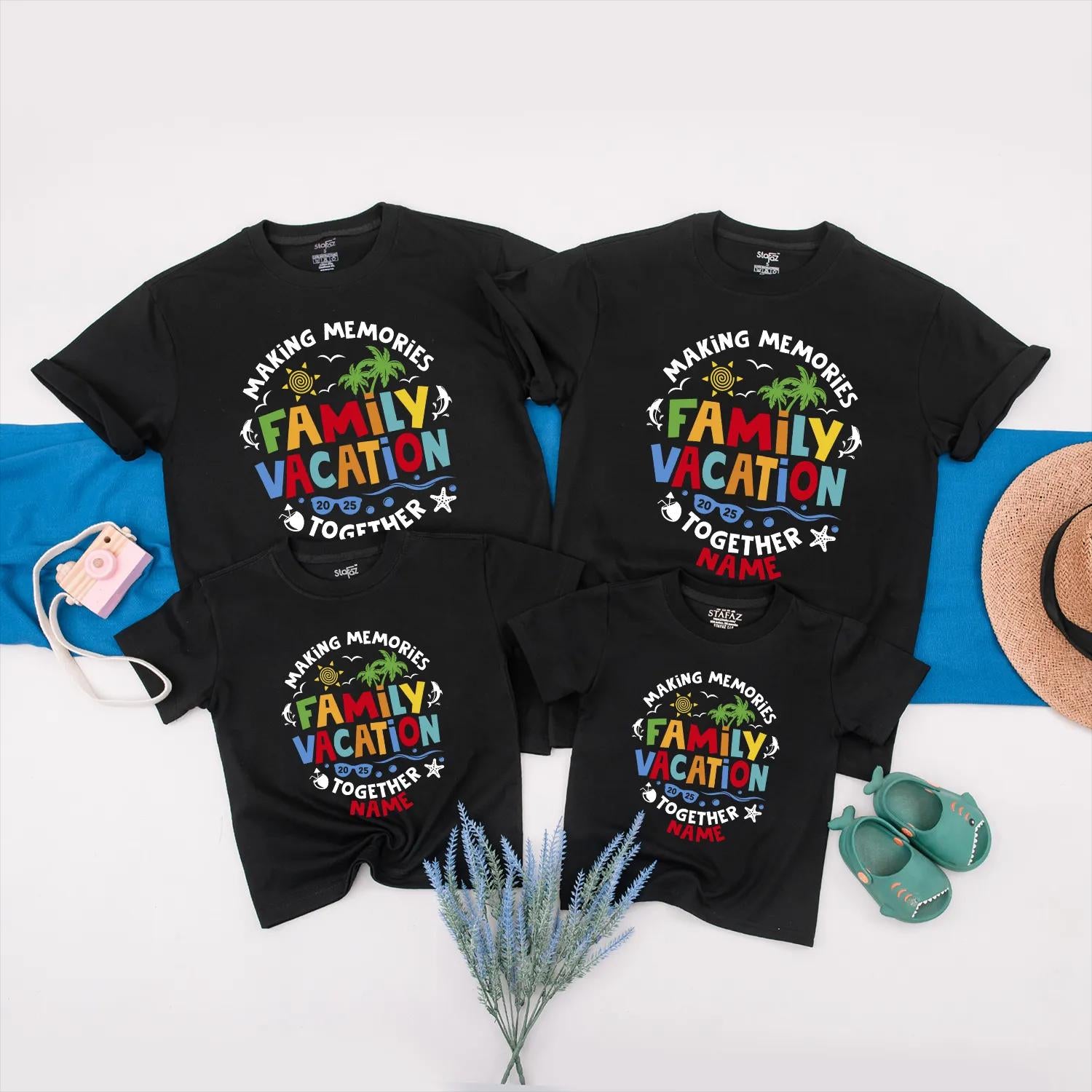 Matching Family Vacation 2025 Shirts, Personalized Beach Trip Outfits for Summer Holiday Memories, Custom Names Cotton Comfortable Set