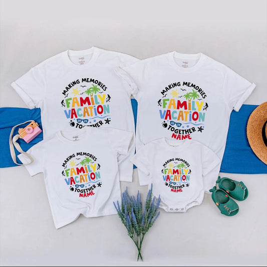Matching Family Vacation 2025 Shirts, Personalized Beach Trip Outfits for Summer Holiday Memories, Custom Names Cotton Comfortable Set