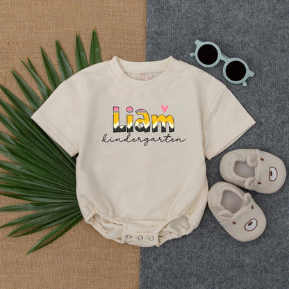 Custom Pencil Doodle Name Romper First Day of School Outfit Baby Toddler Boy Girl Back to School Shirt