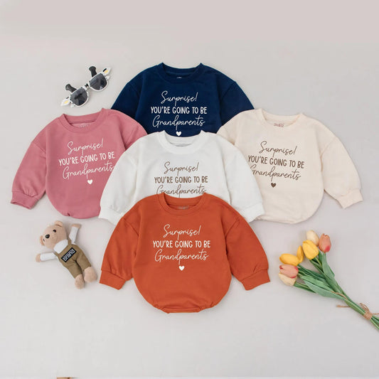 Surprise You're Going to Be Grandparents Baby Romper for Pregnancy Announcement Grandparent Reveal Outfit Custom First Grandchild Gift Bodysuit