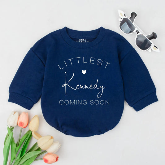 Personalized Littlest Baby Coming Soon Romper Reveal Gift Custom Name Pregnancy Announcement Outfit Baby Shower Idea Cotton