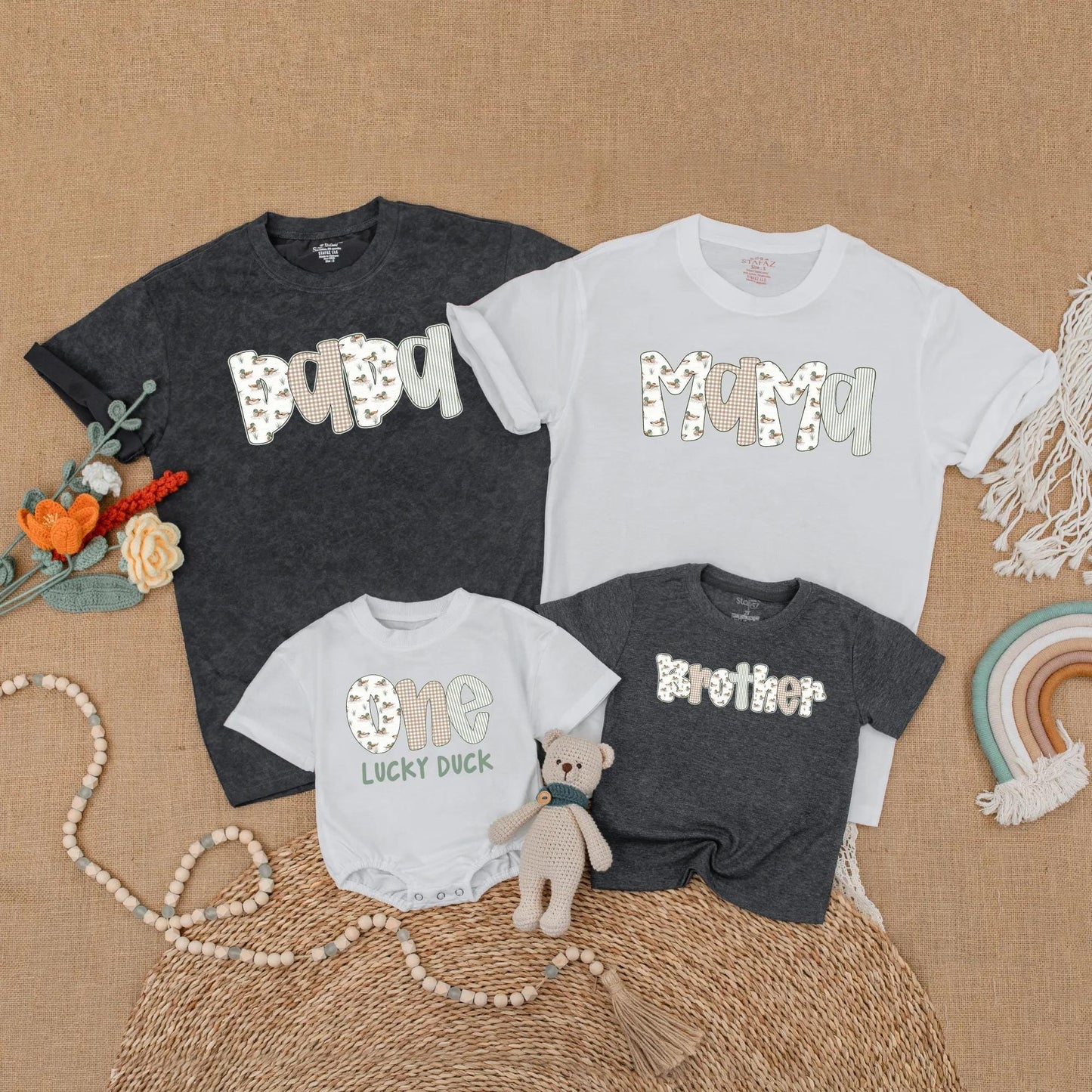 Mallard Duck First Birthday Family Matching Shirts One Lucky Duck Mama Dada Baby Outfit Soft Cotton Comfortable T-shirt for Boy Girl Gift