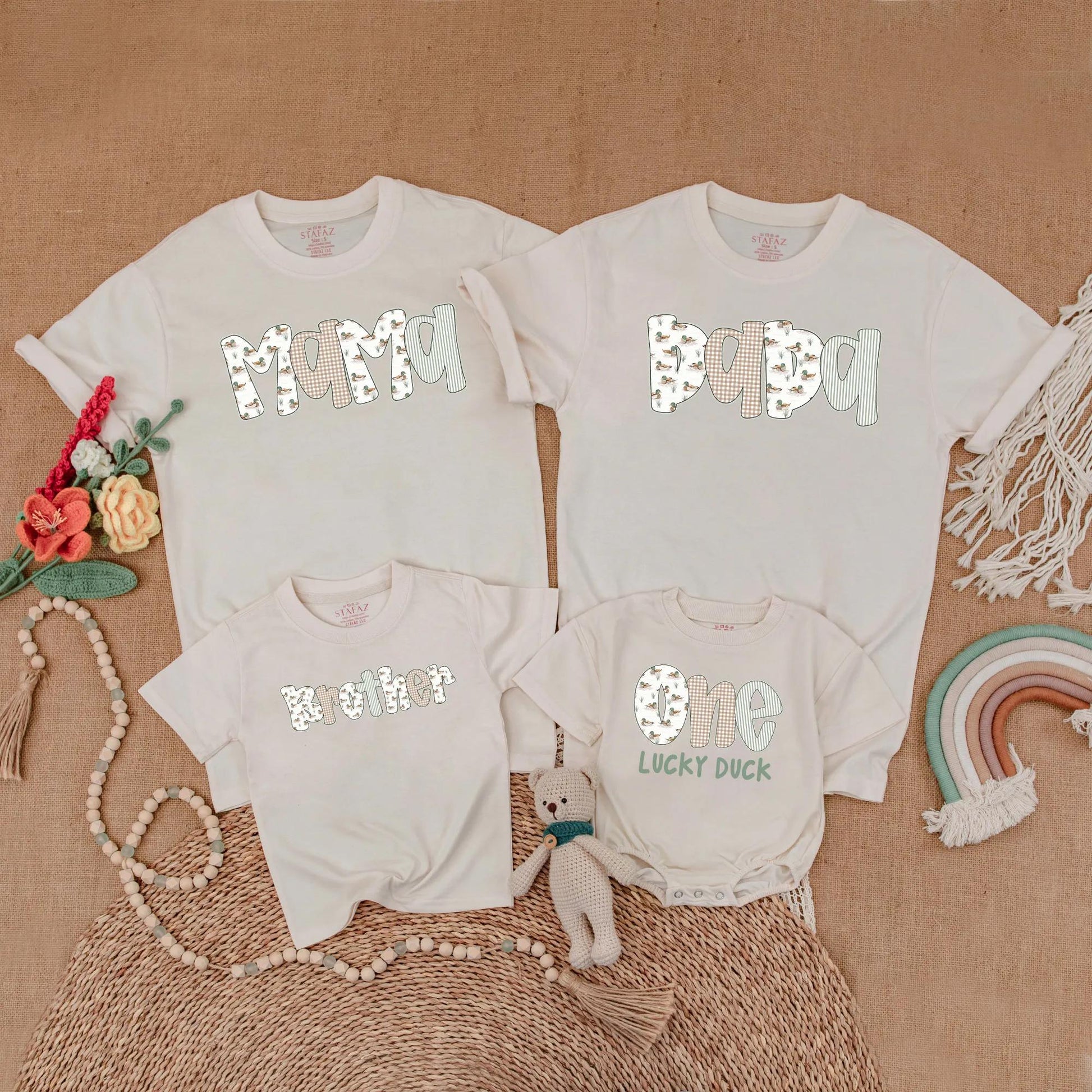 Mallard Duck First Birthday Family Matching Shirts One Lucky Duck Mama Dada Baby Outfit Soft Cotton Comfortable T-shirt for Boy Girl Gift