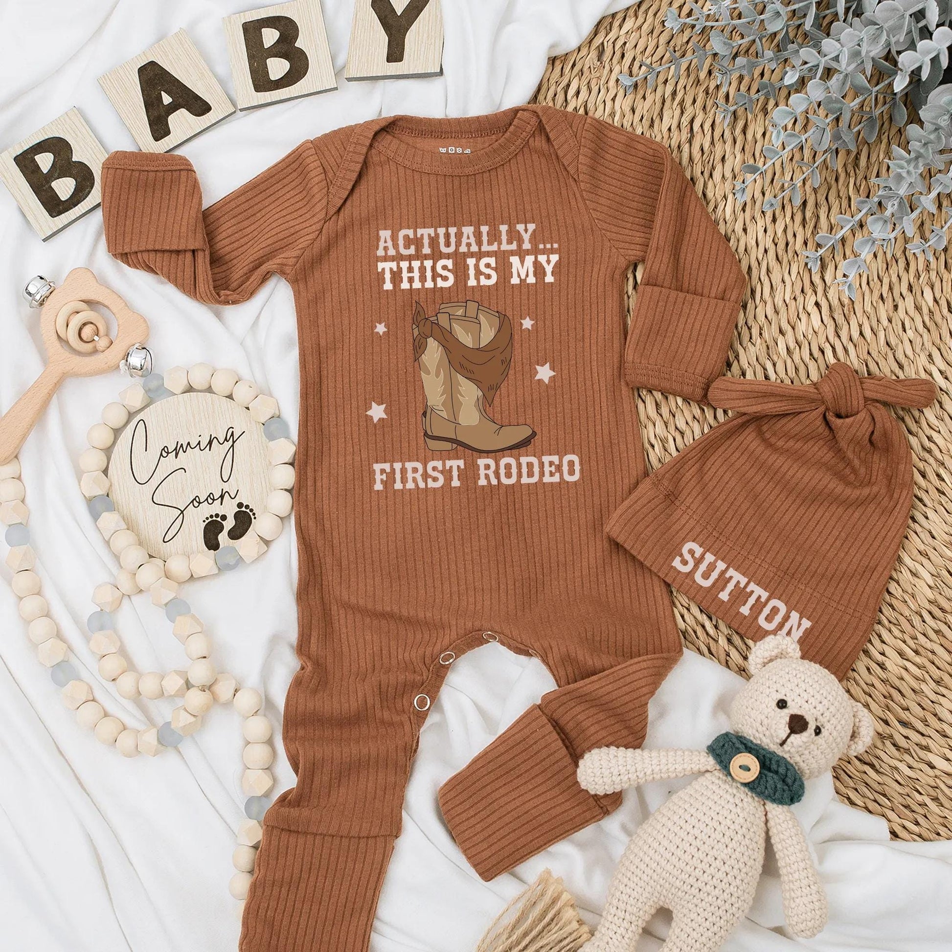 My First Rodeo Baby Bodysuit Cute Cowboy Boot Outfit Funny Western Newborn Clothes 1st Rodeo Shower Gift Rustic Brown Star Design Soft Cotton Romper 139