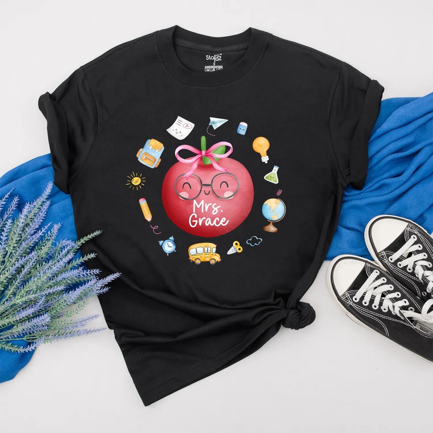 Custom Apple Teacher Shirt Cute Back to School Outfit Personalized Name Elementary Teacher Appreciation Gift School Day