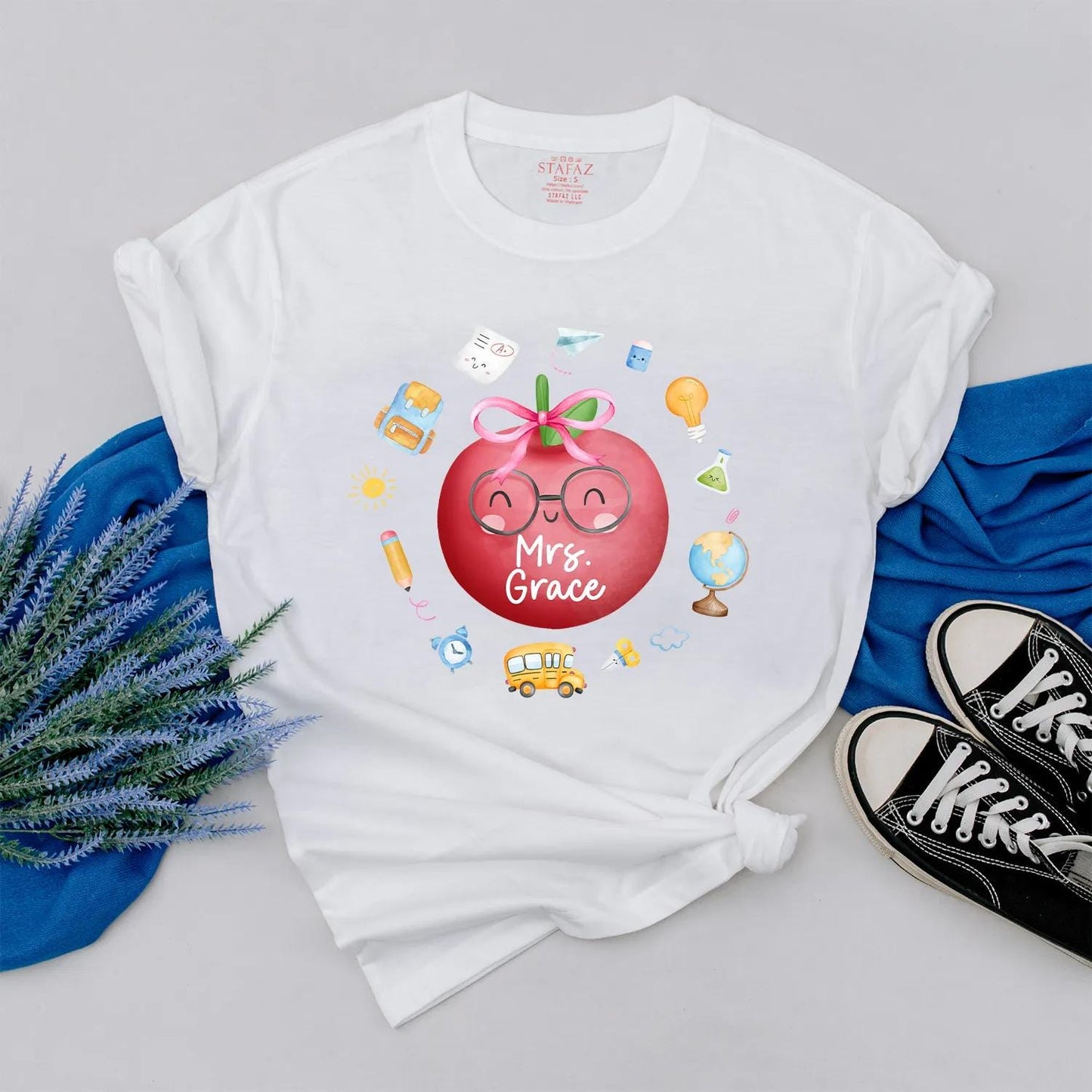 Custom Apple Teacher Shirt Cute Back to School Outfit Personalized Name Elementary Teacher Appreciation Gift School Day