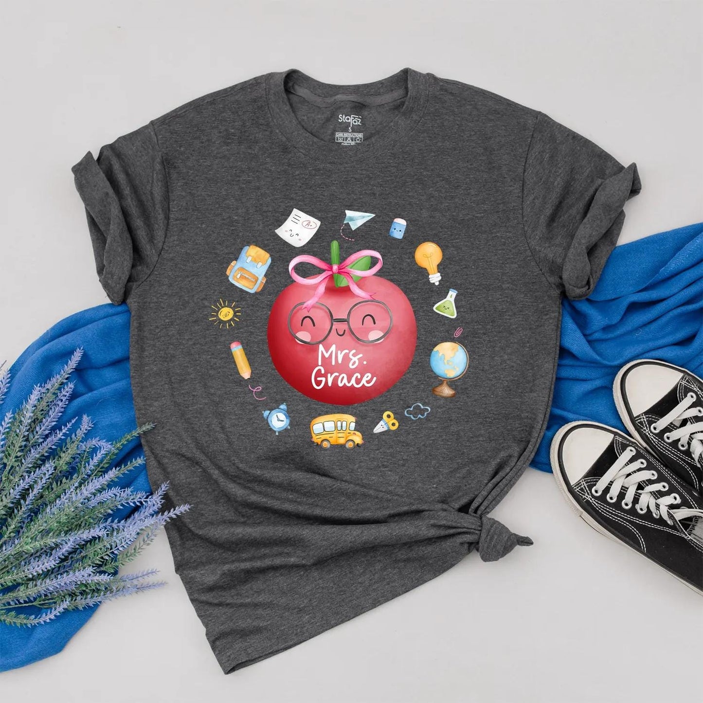 Custom Apple Teacher Shirt Cute Back to School Outfit Personalized Name Elementary Teacher Appreciation Gift School Day