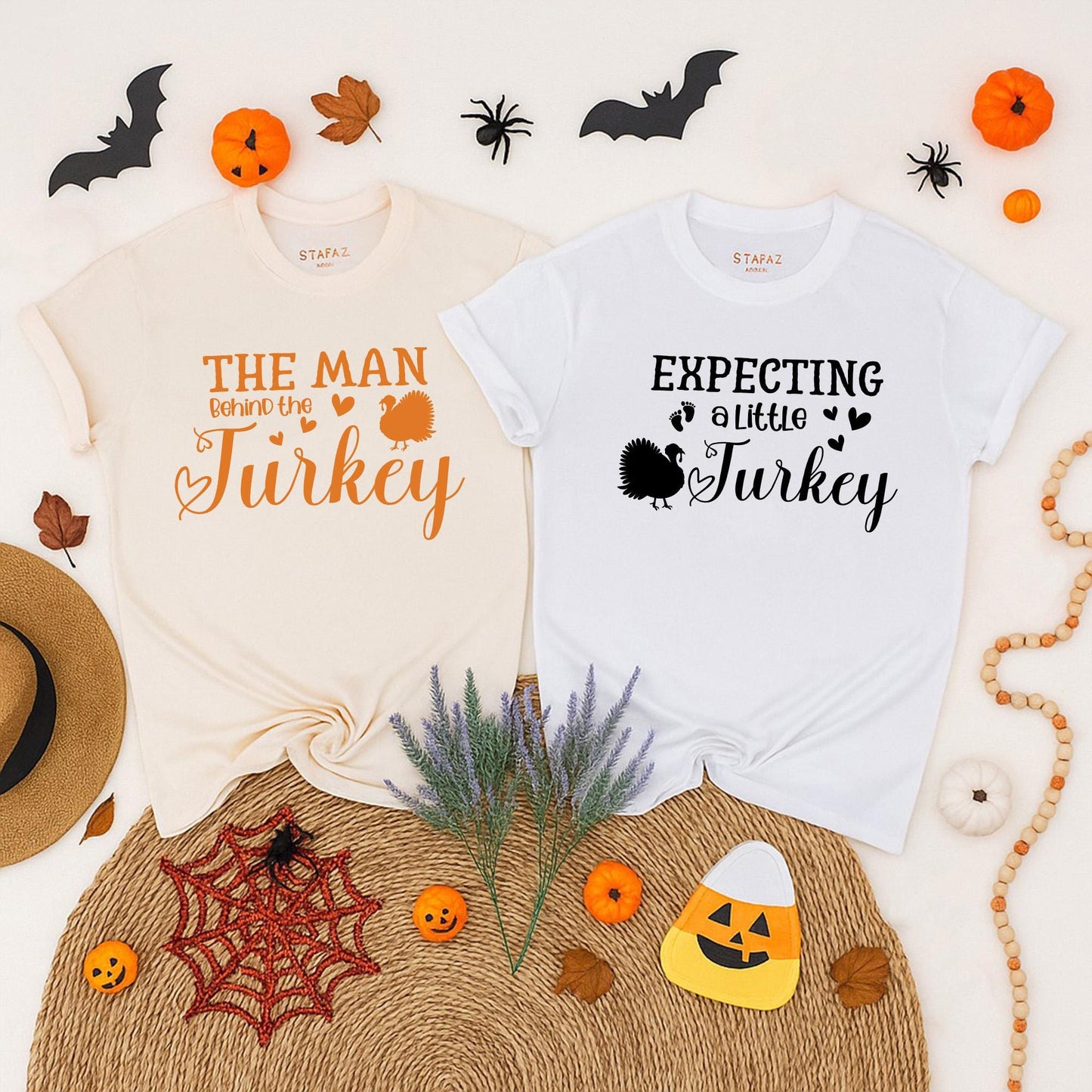 Expecting A Little Turkey Couple Pregnancy Reveal Shirts Cute Thanksgiving Baby Announcement Fall Maternity Top