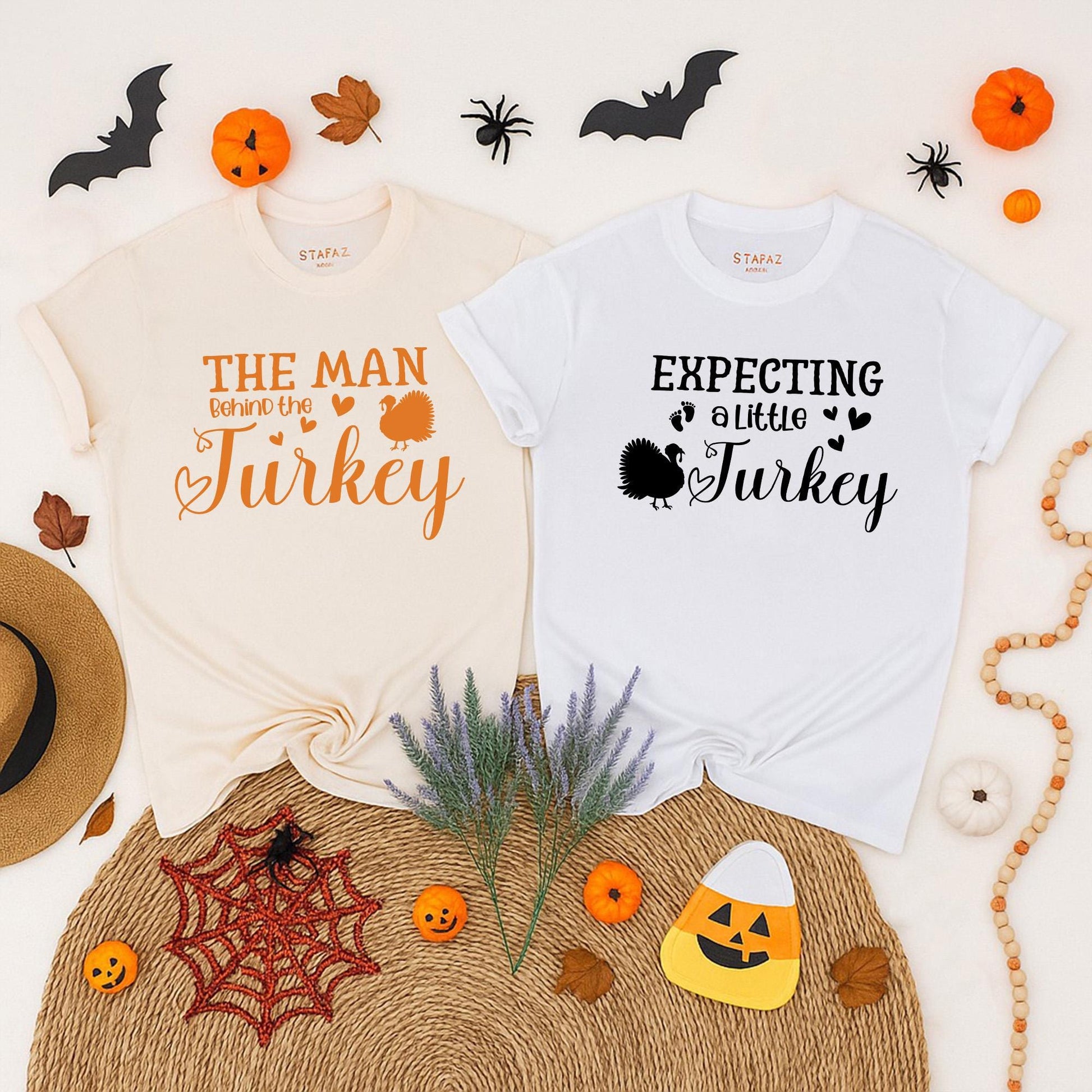 Expecting A Little Turkey Couple Pregnancy Reveal Shirts Cute Thanksgiving Baby Announcement Fall Maternity Top