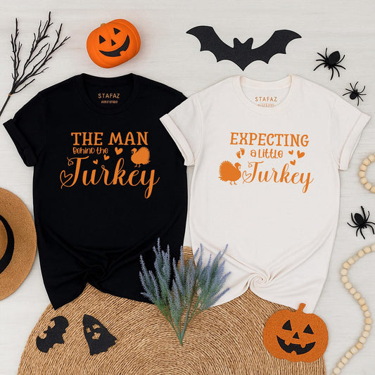 Expecting A Little Turkey Couple Pregnancy Reveal Shirts Cute Thanksgiving Baby Announcement Fall Maternity Top