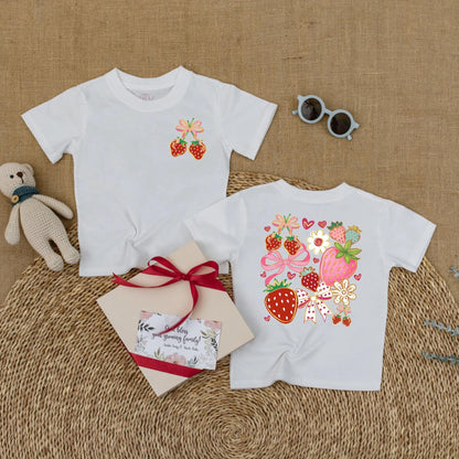 Boho Floral Strawberry Bubble Romper Baby Girl Outfit Cute Summer Fruit Infant Clothes Strawberry Baby Girl