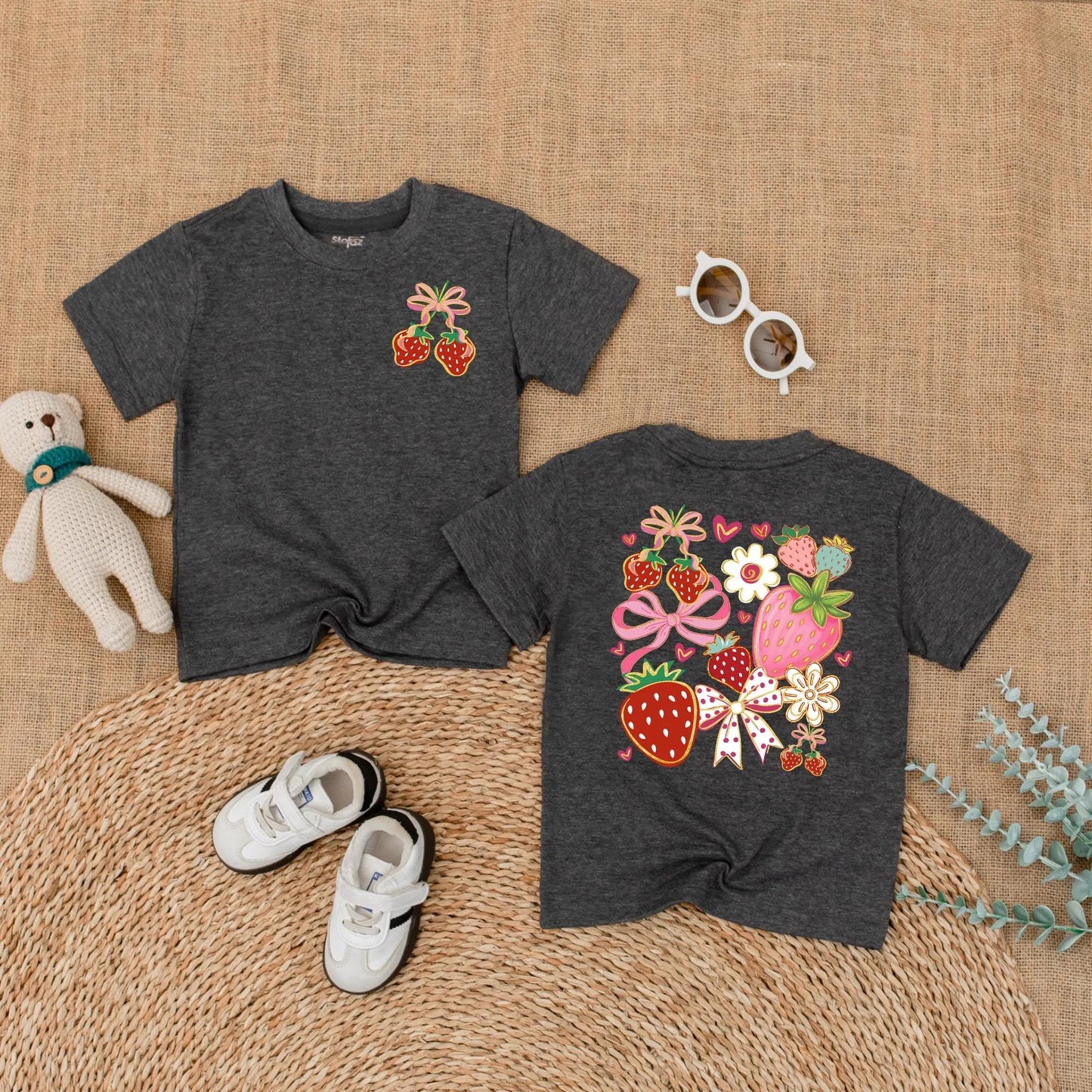Boho Floral Strawberry Bubble Romper Baby Girl Outfit Cute Summer Fruit Infant Clothes Strawberry Baby Girl