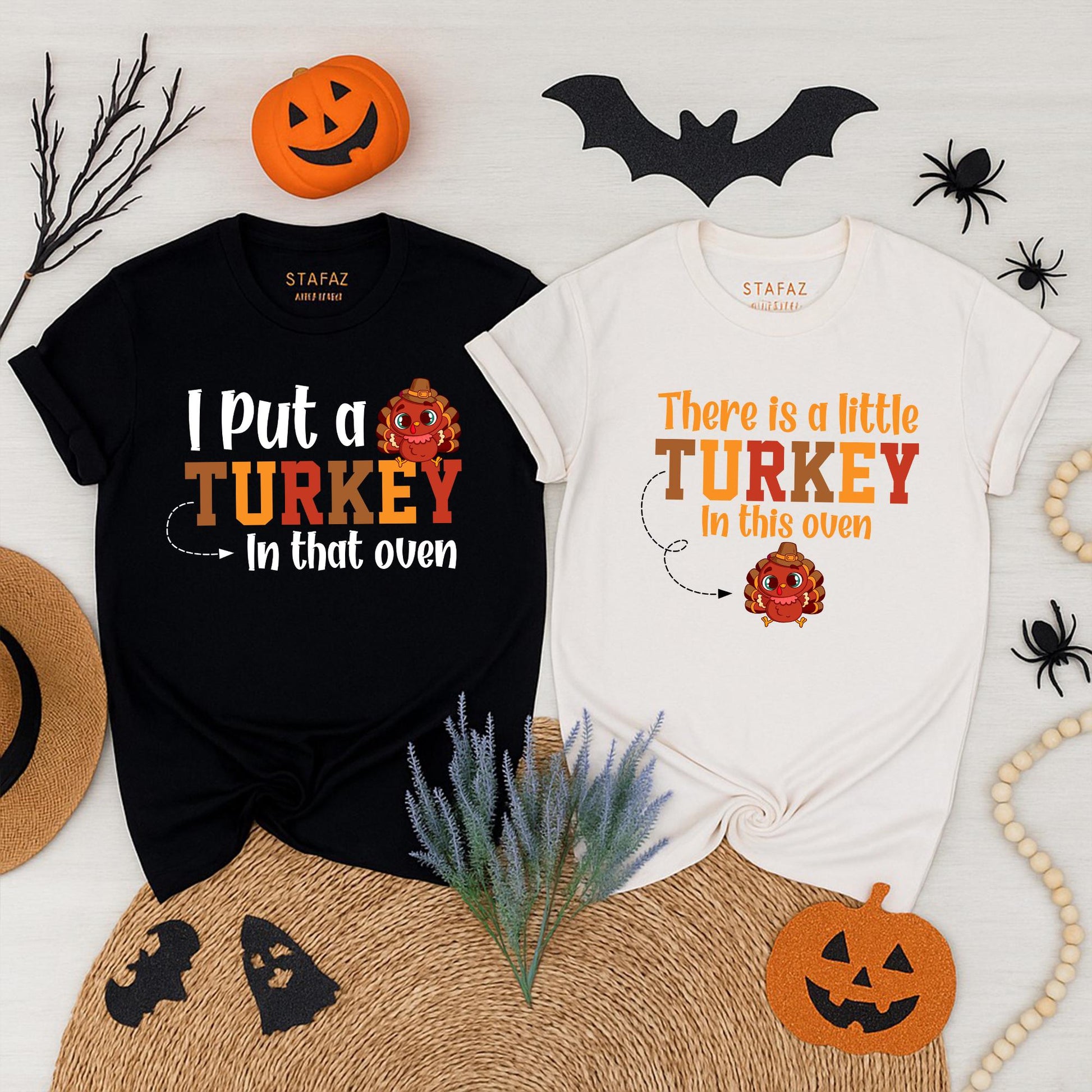 Little Turkey in the Oven Pregnancy Reveal Shirt Thanksgiving Baby Announcement Couple Fall Mama to Be