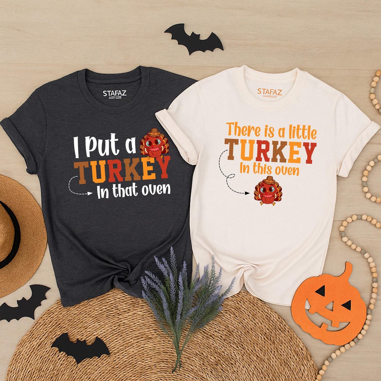 Little Turkey in the Oven Pregnancy Reveal Shirt Thanksgiving Baby Announcement Couple Fall Mama to Be