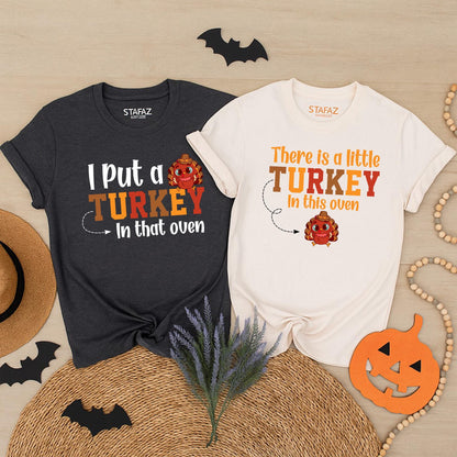 Little Turkey in the Oven Pregnancy Reveal Shirt Thanksgiving Baby Announcement Couple Fall Mama to Be