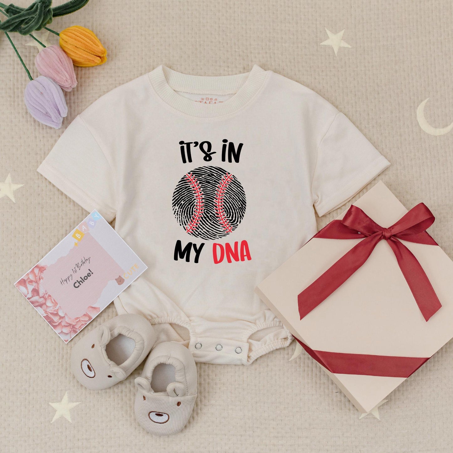 It's in My DNA Baseball Romper Baby Bodysuit Sport Fan Gift for Little Slugger - Black and Red Design