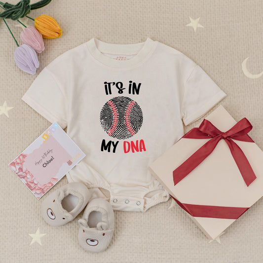 It's in My DNA Baseball Romper Baby Bodysuit Sport Fan Gift for Little Slugger - Black and Red Design