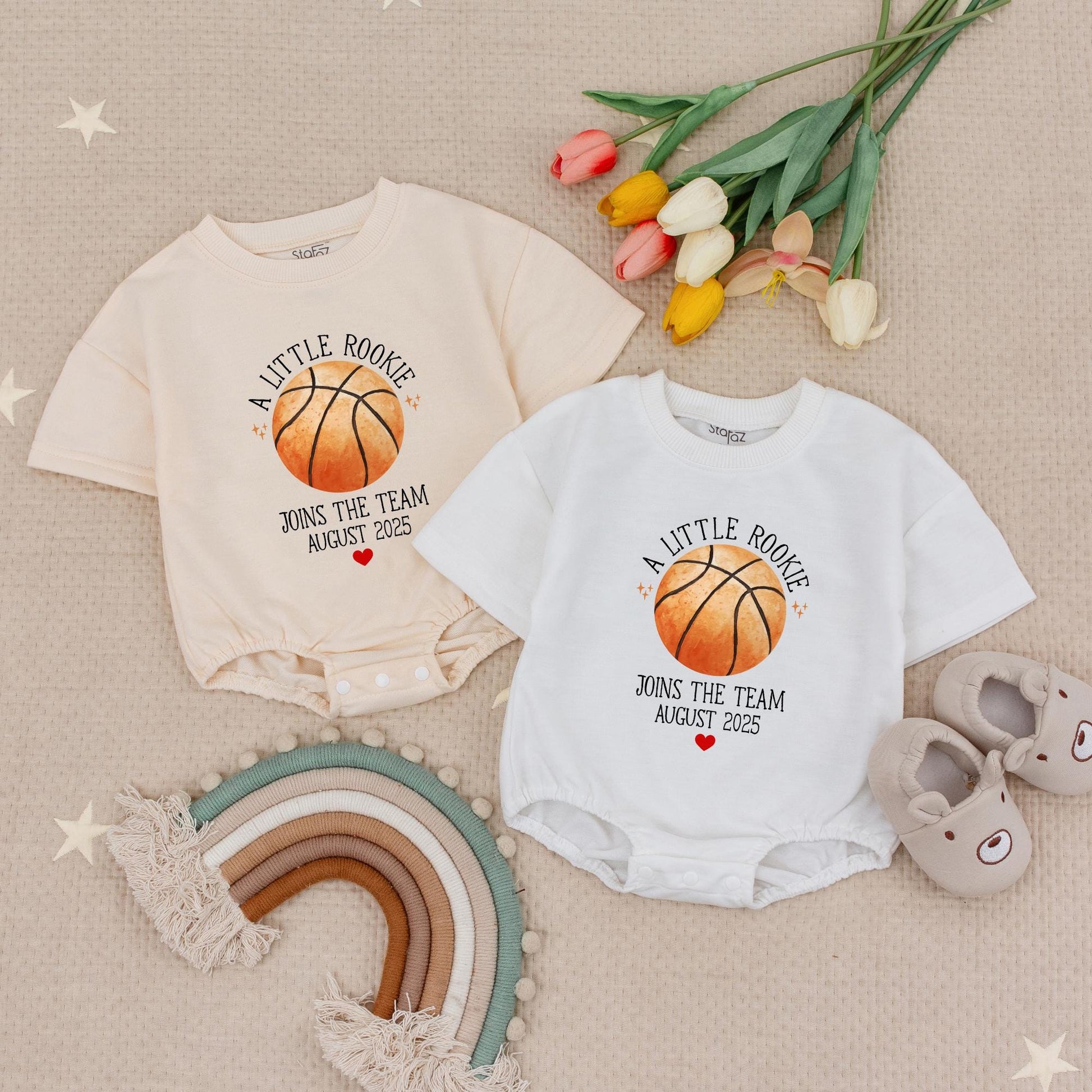 Future Rookie August 2025 Baby Romper, Basketball Pregnancy Announcement Bodysuit, Cute Sports Baby Shower Gift, Little MVP Outfit, Custom Date Reveal