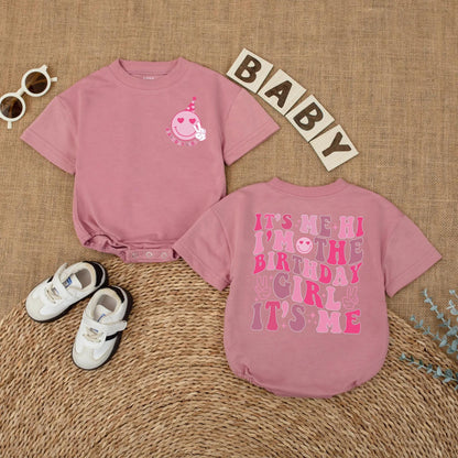 Groovy Retro Smile Face Birthday Girl Baby Romper Cute First Birthday Outfit for Baby Girls