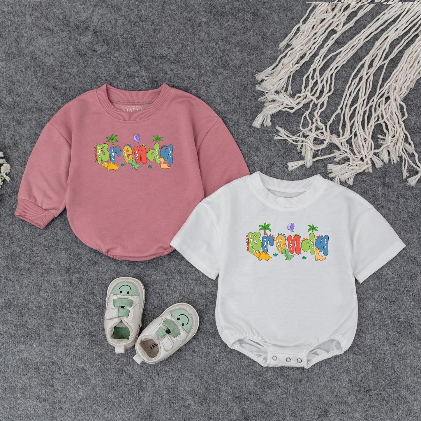 Personalized Dinosaur Baby Romper with Custom Name, Dino 1st Birthday Outfit, Baby Boy Clothes, Baby Shower Gift