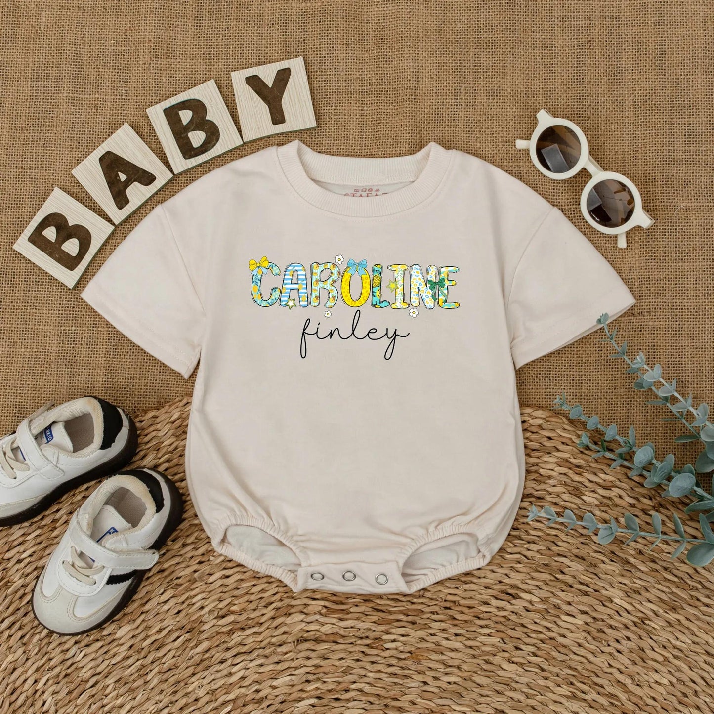 Personalized Name Lemon Baby Girl Bubble Romper Summer Birthday Outfit Baby Shower Gift Soft Cotton Infant Apparel First Birthday Photo