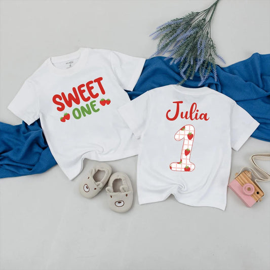 Strawberry Birthday Matching Family Shirts Sweet One Romper Baby Girl Outfit, Custom Party Set, First Birthday Gift, Berry Cute Clothes 138