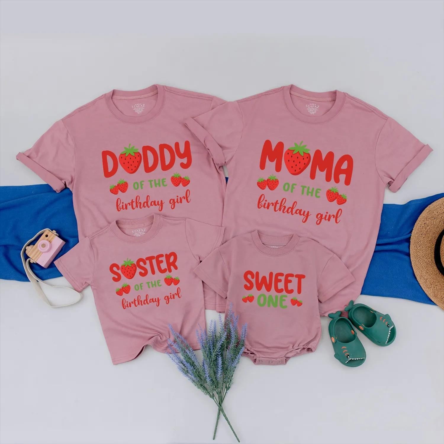 Strawberry Birthday Matching Family Shirts Sweet One Romper Baby Girl Outfit, Custom Party Set, First Birthday Gift, Berry Cute Clothes 138