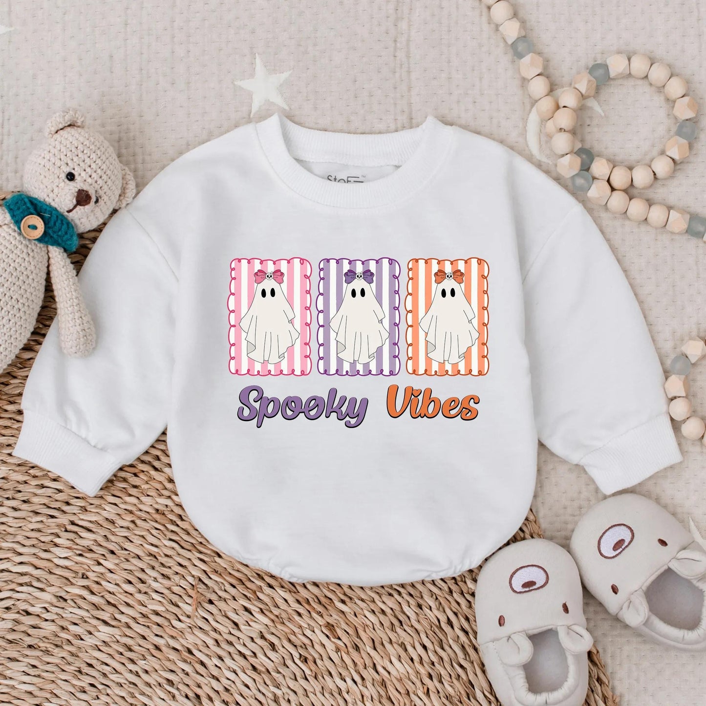 Spooky Vibes Baby Girl's First Halloween Romper Outfit: 1st Halloween Bubble Romper, Infant Girl Fall Bodysuit
