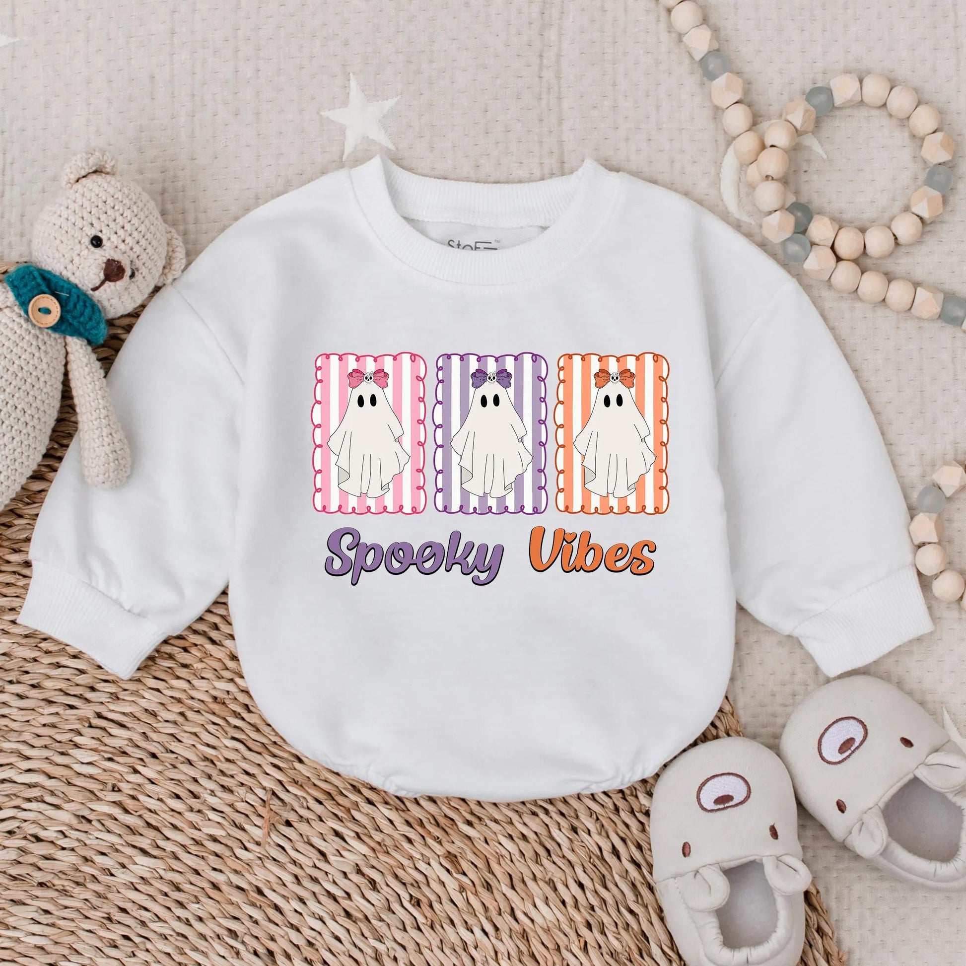 Spooky Vibes Baby Girl's First Halloween Romper Outfit: 1st Halloween Bubble Romper, Infant Girl Fall Bodysuit