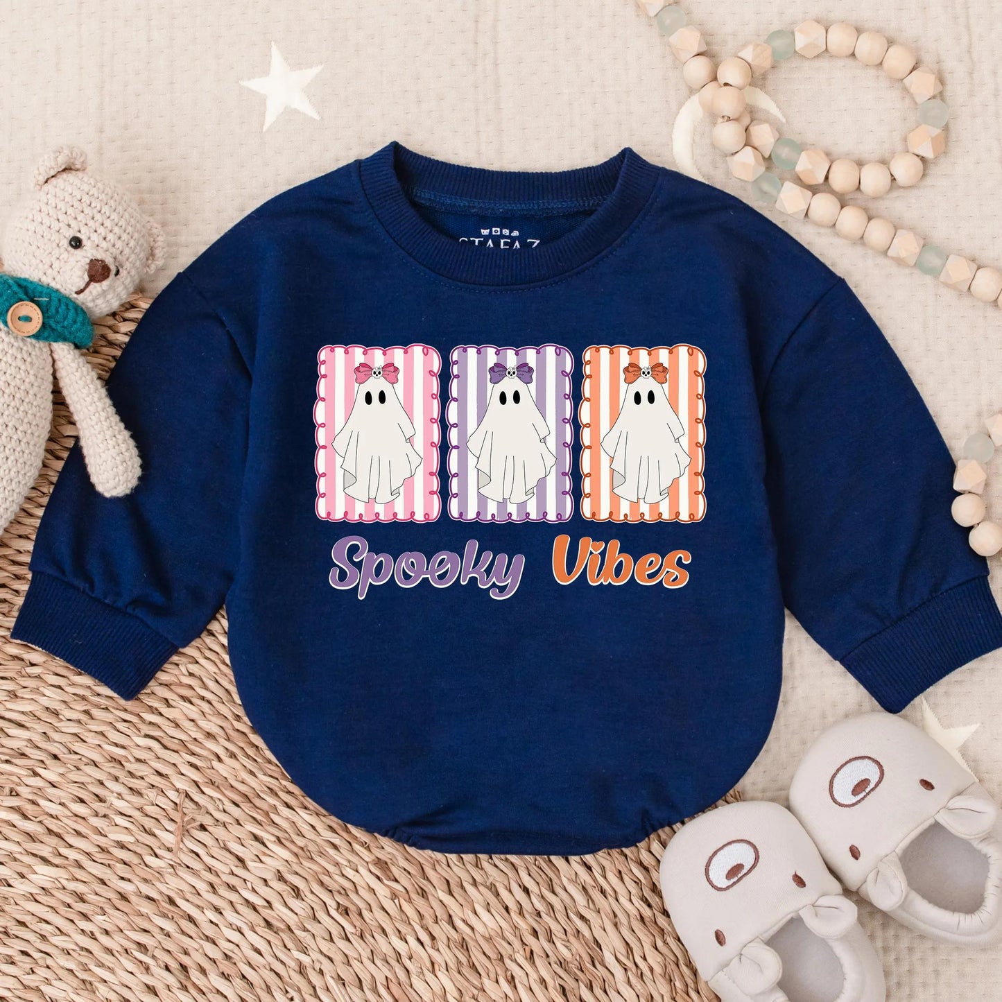 Spooky Vibes Baby Girl's First Halloween Romper Outfit: 1st Halloween Bubble Romper, Infant Girl Fall Bodysuit