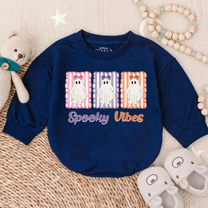 Spooky Vibes Baby Girl's First Halloween Romper Outfit: 1st Halloween Bubble Romper, Infant Girl Fall Bodysuit