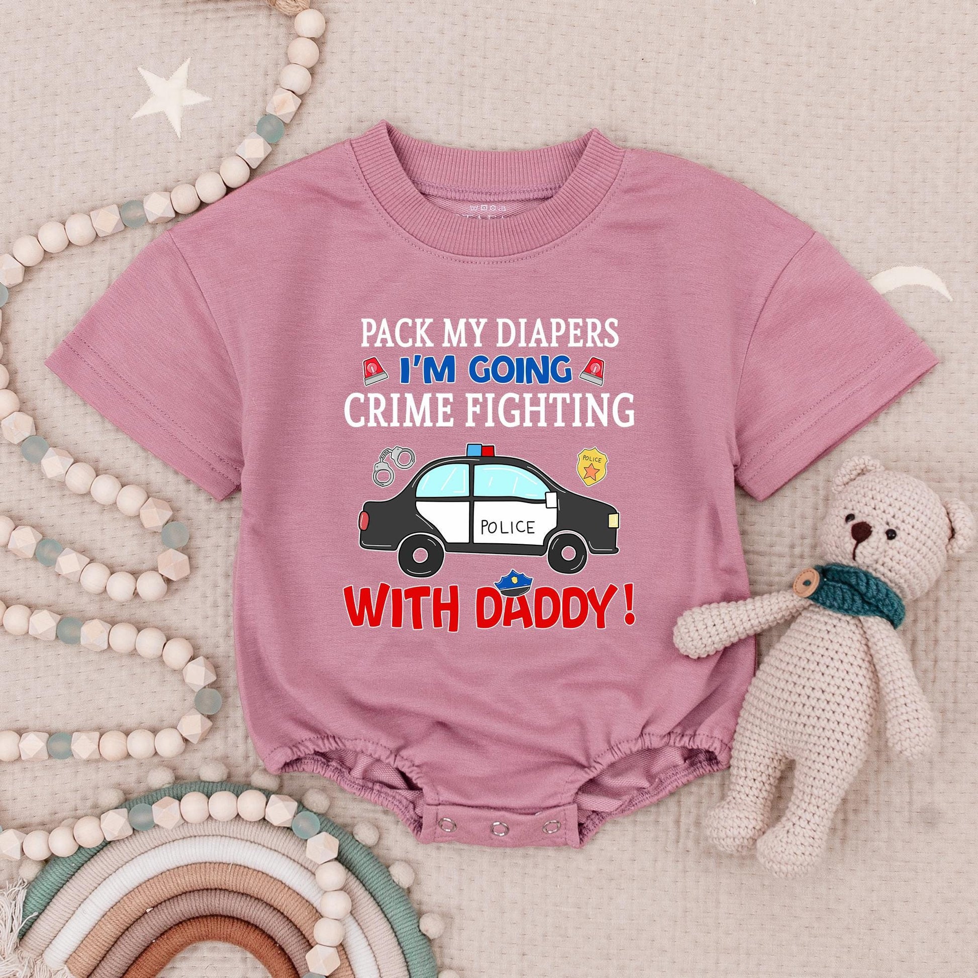 Pack My Diapers I'm Going Crime Fighting With Daddy Baby Romper Cute Police Policeman Dad Gift Newborn Boy Clothes