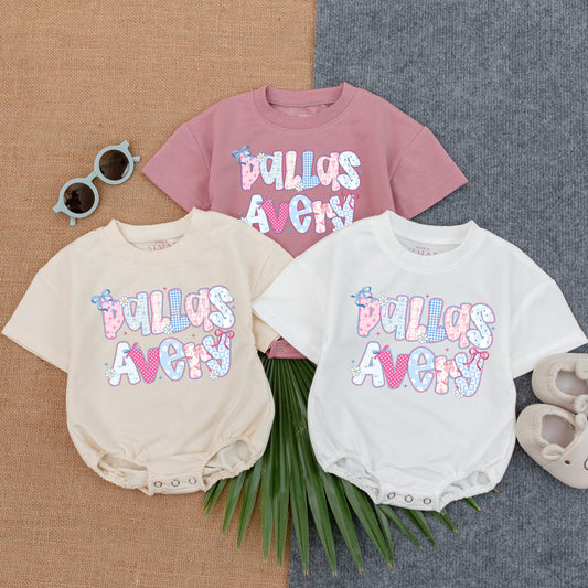 Personalized Floral Baby Girl Bubble Romper Custom Name Birthday Outfit Short Sleeve T-Shirt Bodysuit Gift