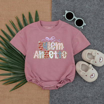 Custom Baby Girl Floral Romper Vintage Flower Design Personalized Bubble Bodysuit Birthday Outfit Baby Shower Gift Infant Clothes