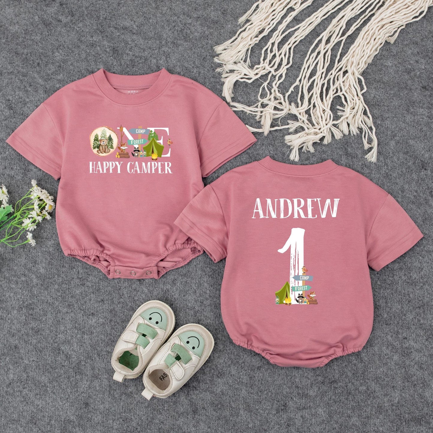 One Happy Camper Baby Romper First Birthday Outfit for Camping Party Theme Babysuit Cute Infant Boy Girl Comfortable Celebration Gift