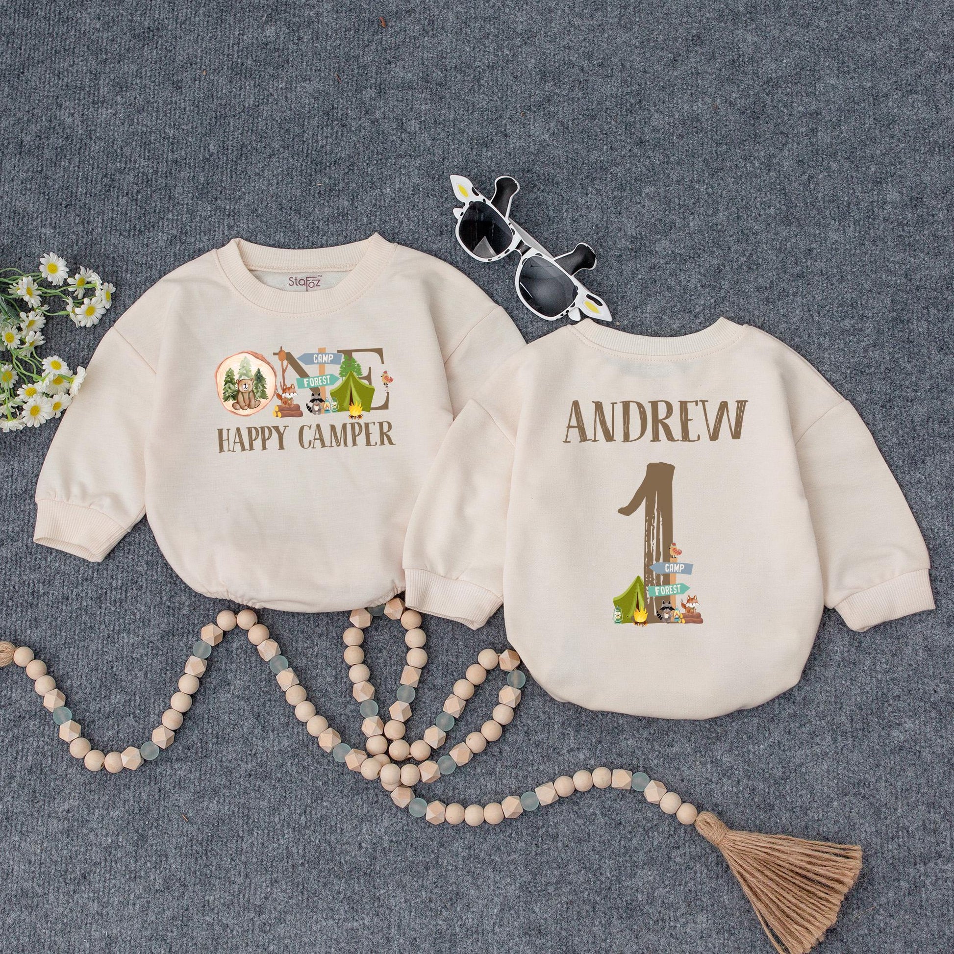 One Happy Camper Baby Romper First Birthday Outfit for Camping Party Theme Babysuit Cute Infant Boy Girl Comfortable Celebration Gift