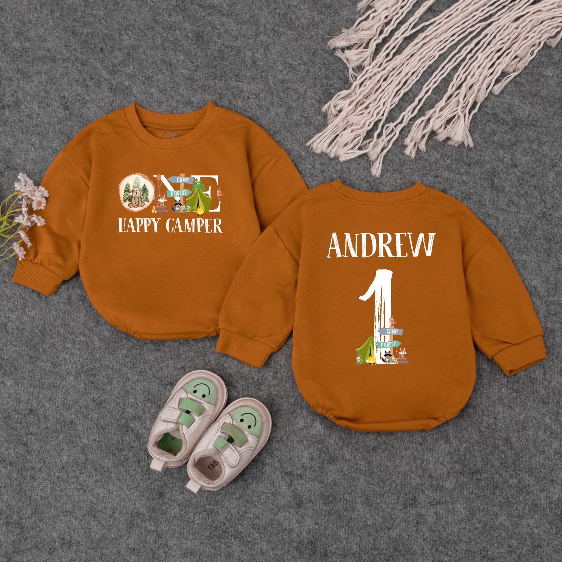 One Happy Camper Baby Romper First Birthday Outfit for Camping Party Theme Babysuit Cute Infant Boy Girl Comfortable Celebration Gift