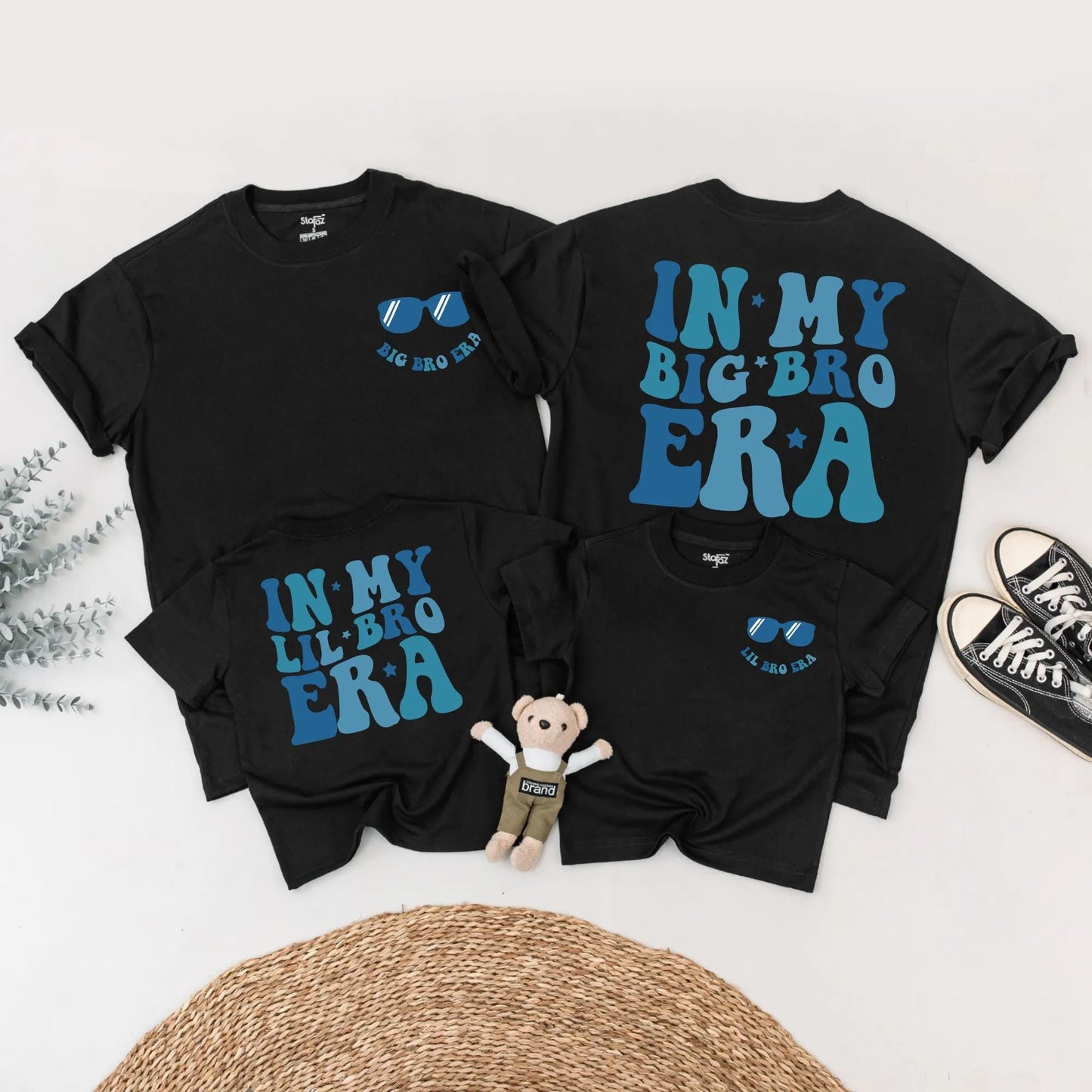 In My Big Bro Era Lil Bro Era Matching Sibling Shirts Cute Retro Blue Toddler Baby Announcement Gift Outfit