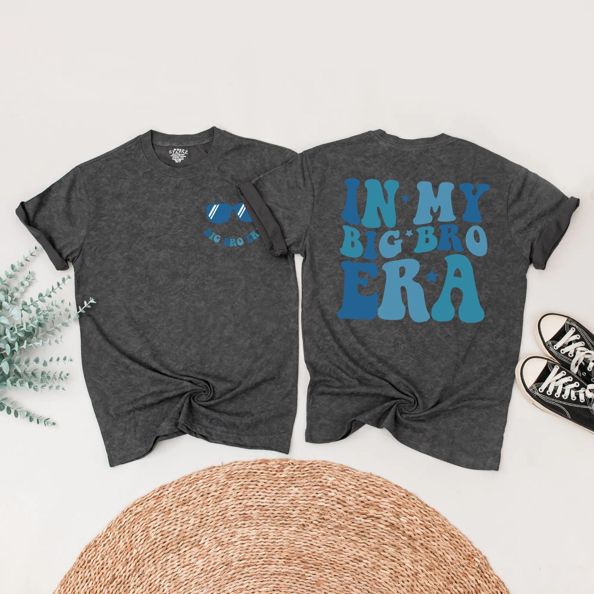 In My Big Bro Era Lil Bro Era Matching Sibling Shirts Cute Retro Blue Toddler Baby Announcement Gift Outfit