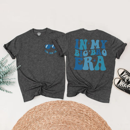 In My Big Bro Era Lil Bro Era Matching Sibling Shirts Cute Retro Blue Toddler Baby Announcement Gift Outfit