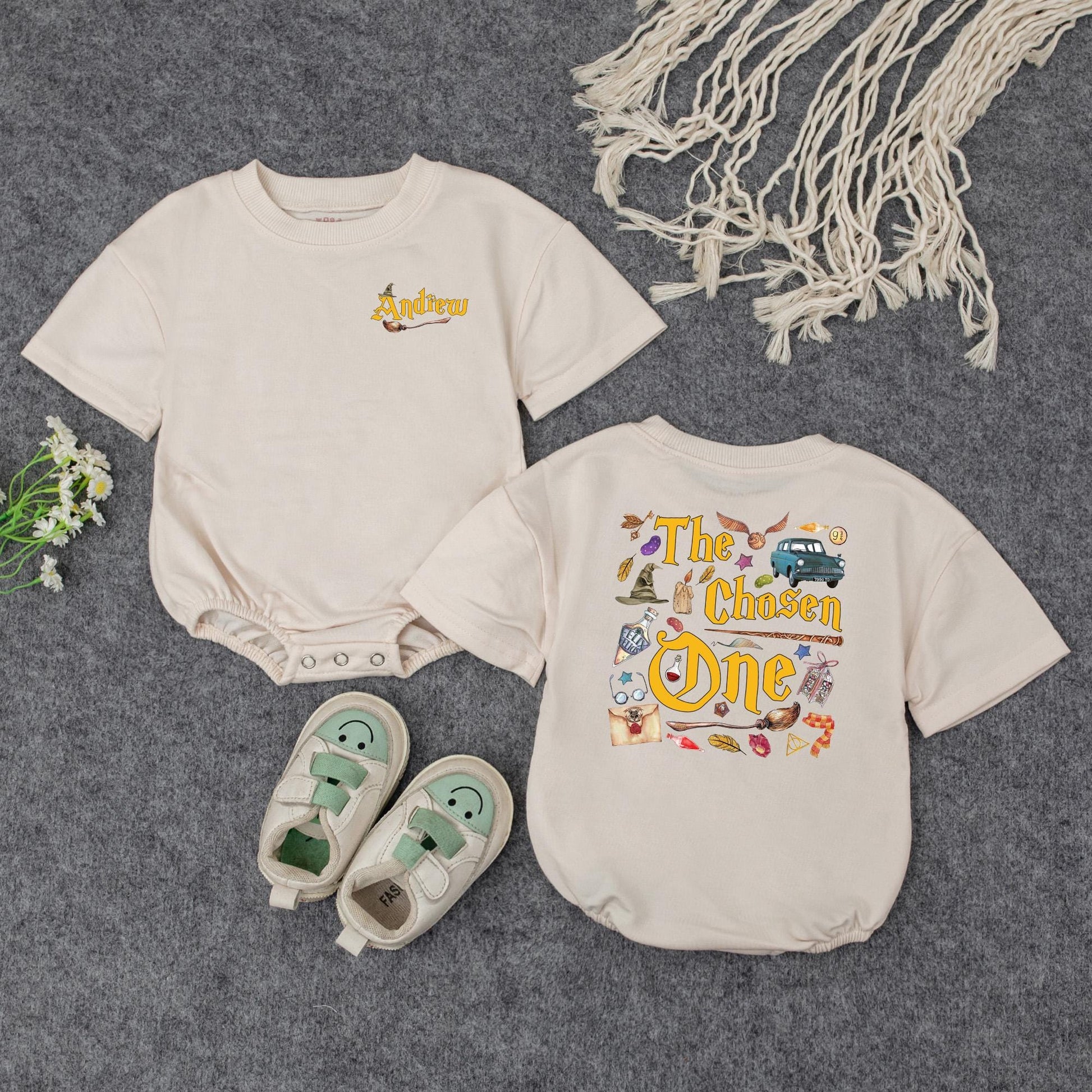 Custom The Chosen One Birthday Baby Romper Magic 1st Birthday Bodysuit Wizard Camping Party Outfit